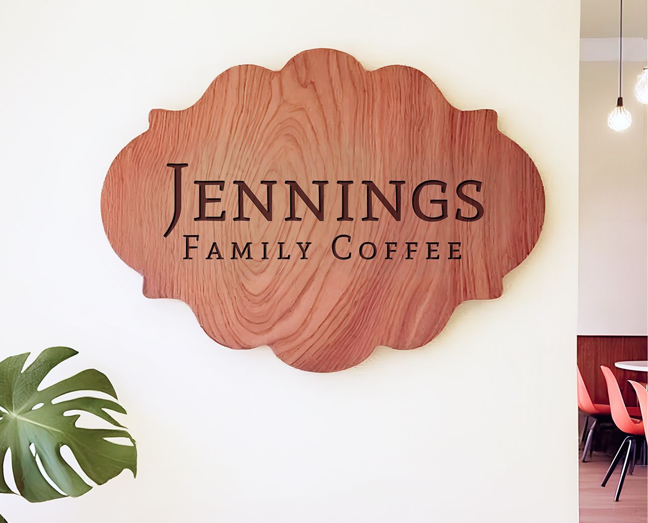 Jennings Family Coffee wooden letter sign on brick