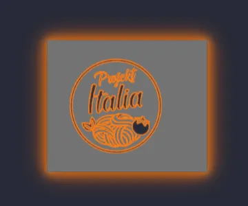 Cut-out metal panel with an AI Sign Designer logo punched out and an amber backlit glow tracing the panel edge and the inside of the logo