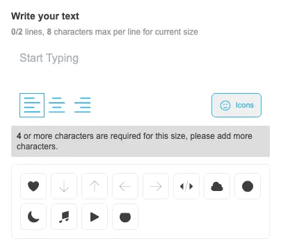 Customiser text editor showing the labelled icon button and a two-row inline icon grid