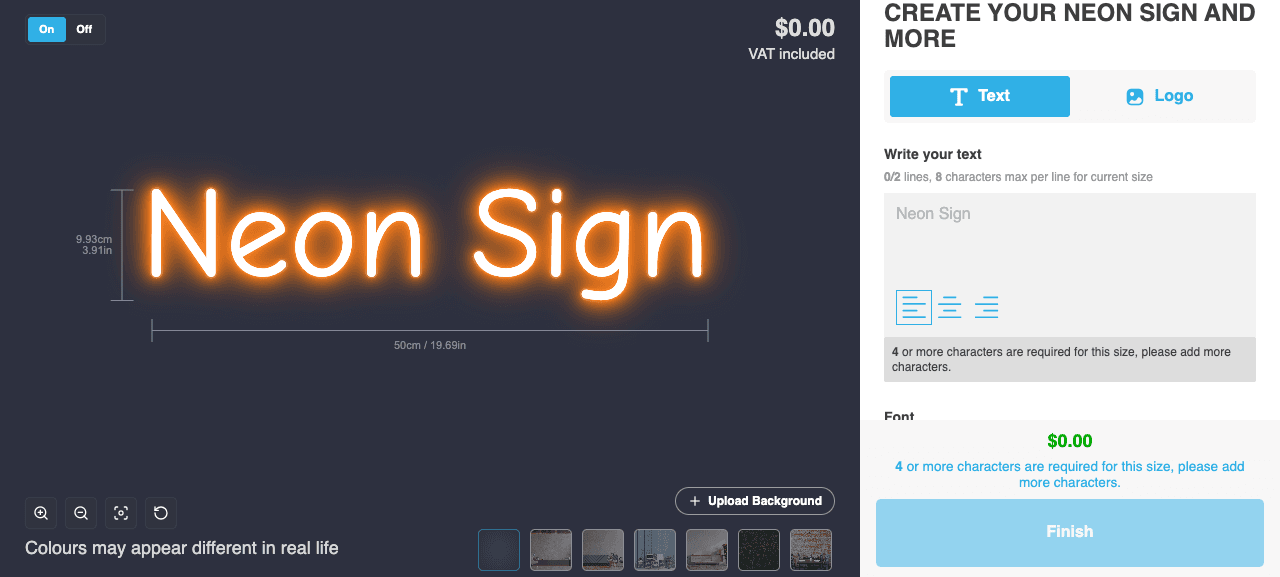Neon — simple model customiser on the Sign Customiser demo store