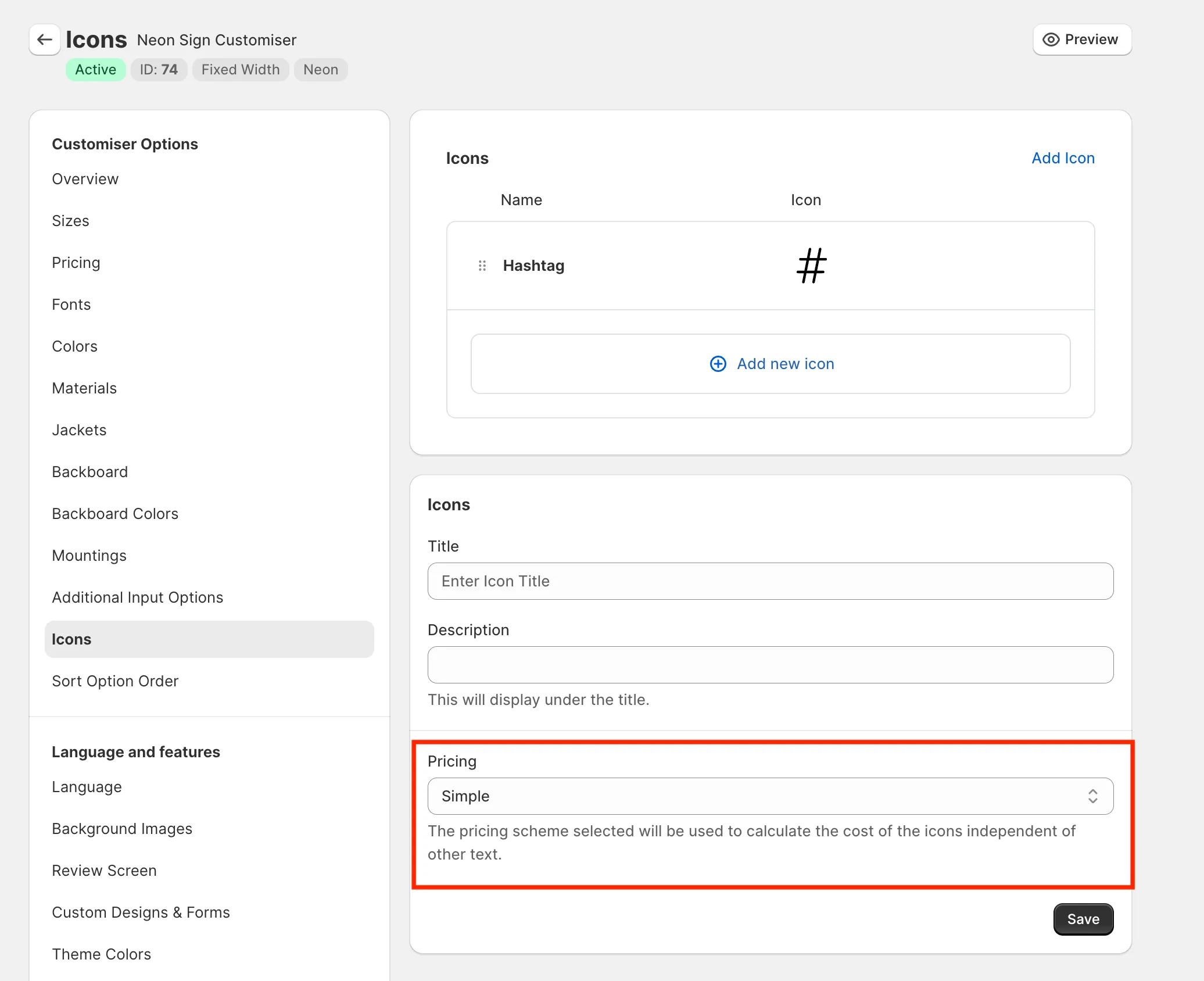 Icon pricing screenshot