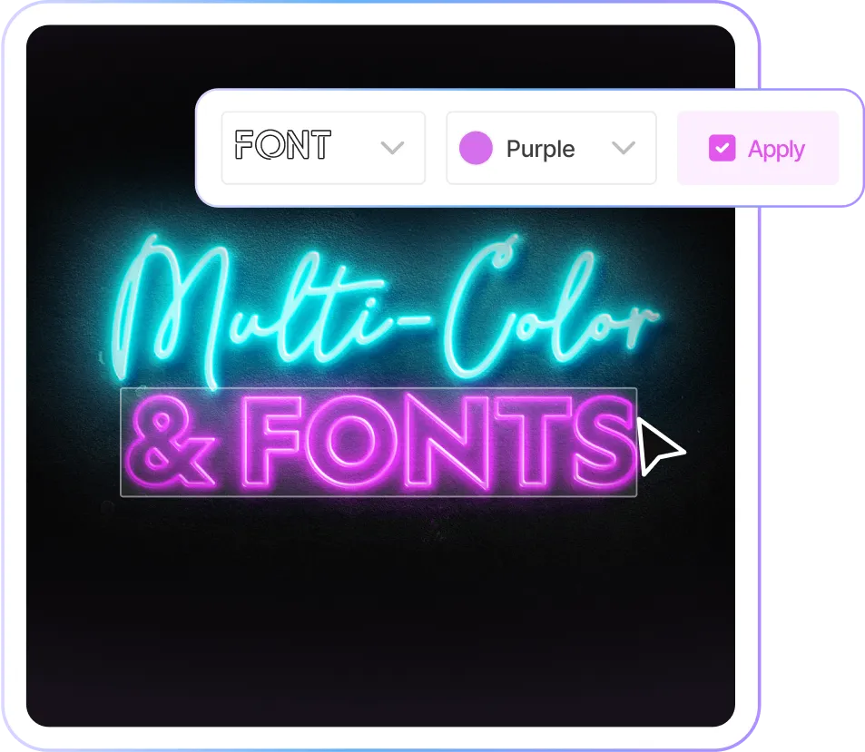 A neon sign with a font and colour picker above it