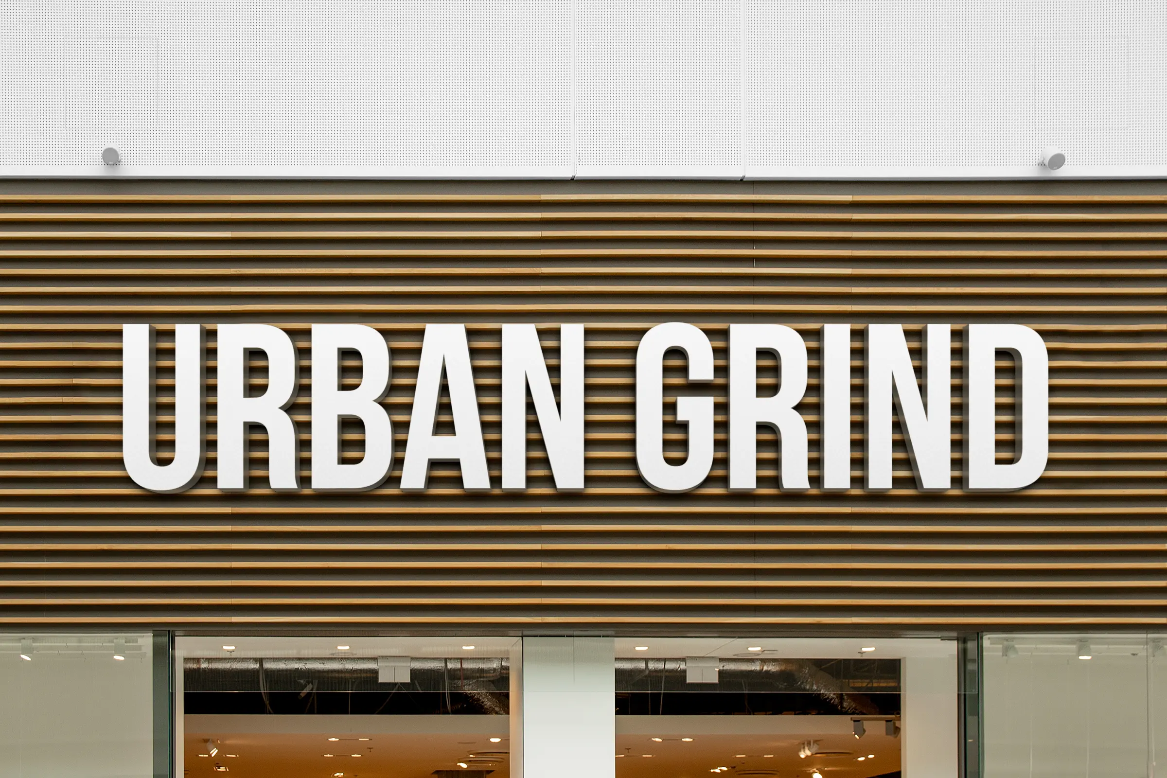 Urban channel letter signage installed indoors