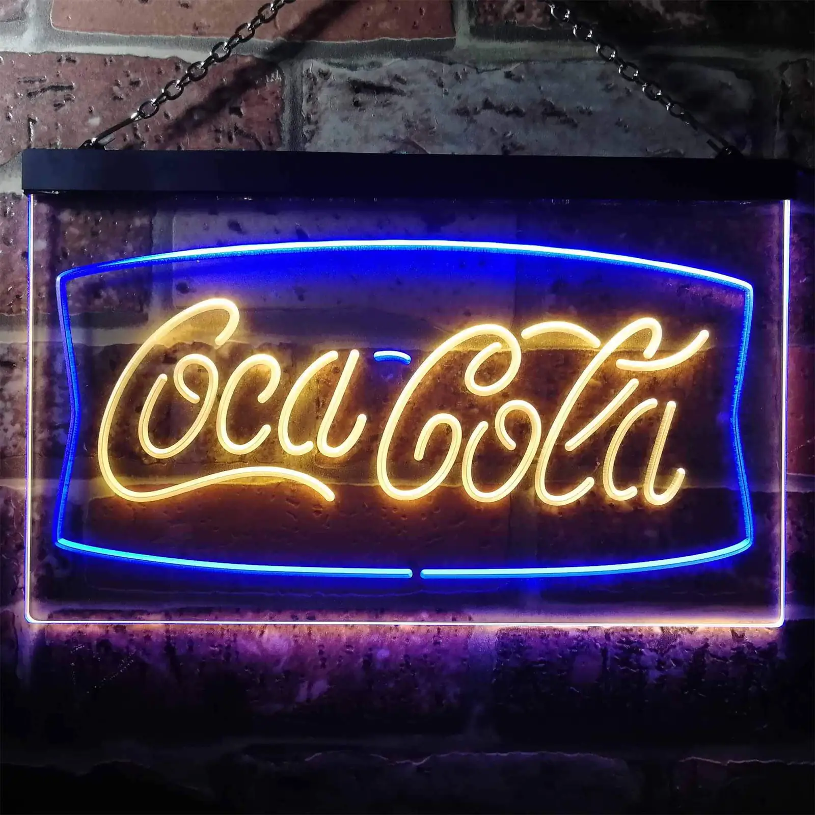 A dual-tone neon sign combining two colours in one design