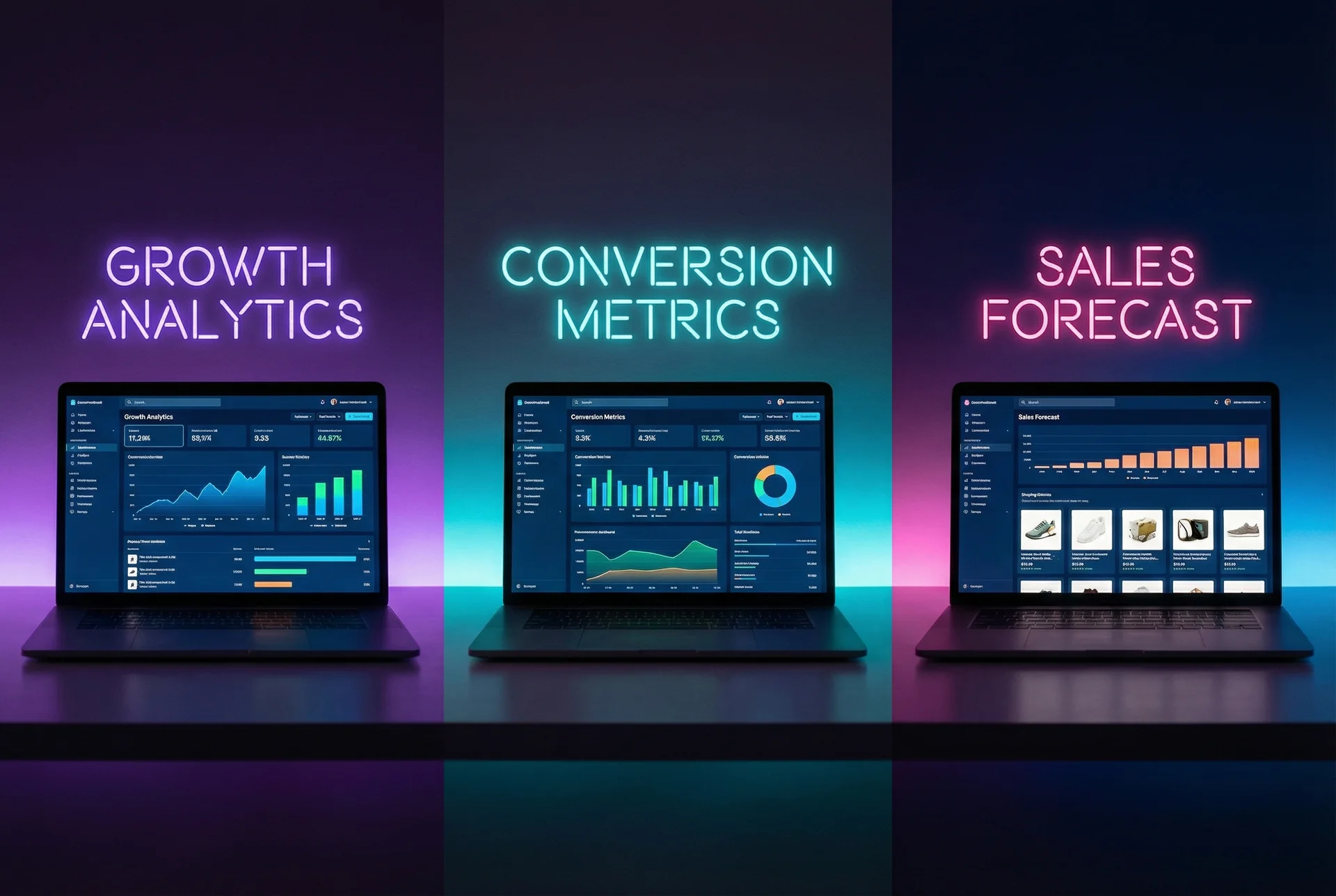 Comparison of ecommerce platforms displayed on multiple devices showing sign customiser interfaces