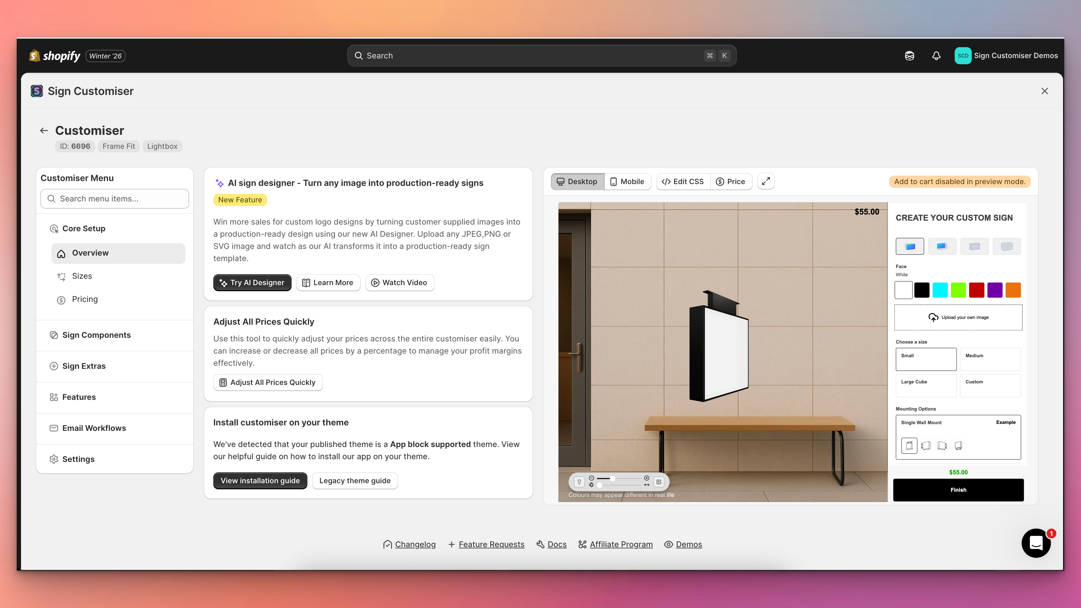 Redesigned customiser admin with live preview