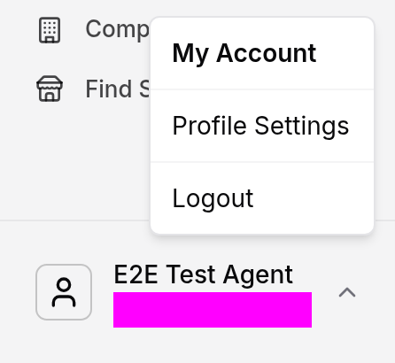 The My Account menu open at the bottom of the sidebar, showing Profile Settings and Logout