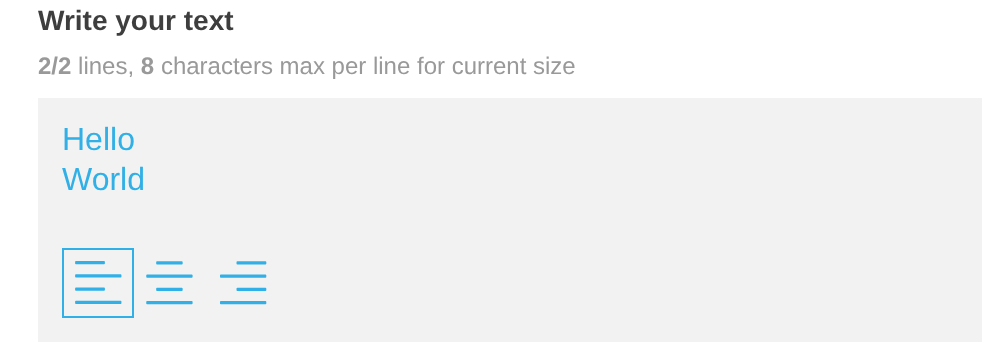 Text box with two lines typed and the alignment buttons shown under it
