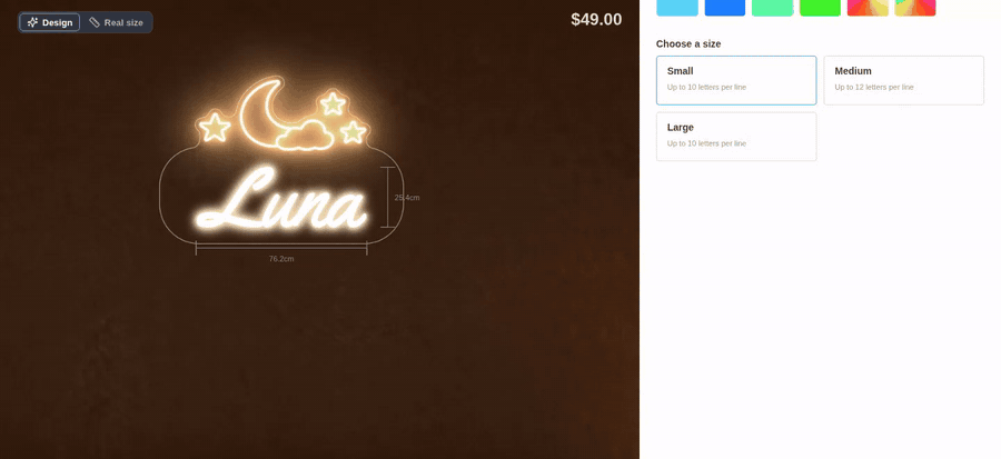 An animation of the customer customiser. The moon, cloud and stars artwork and the text