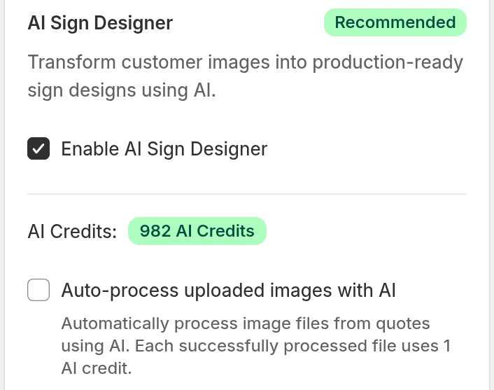 The Custom Design page showing the AI Credits badge with the current credit balance