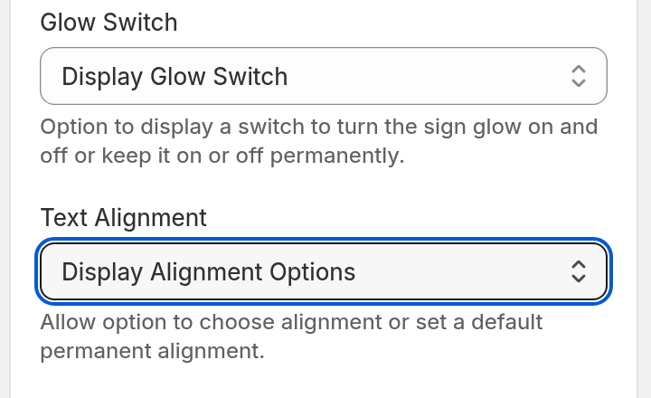 Text Alignment field set to Display Alignment Options