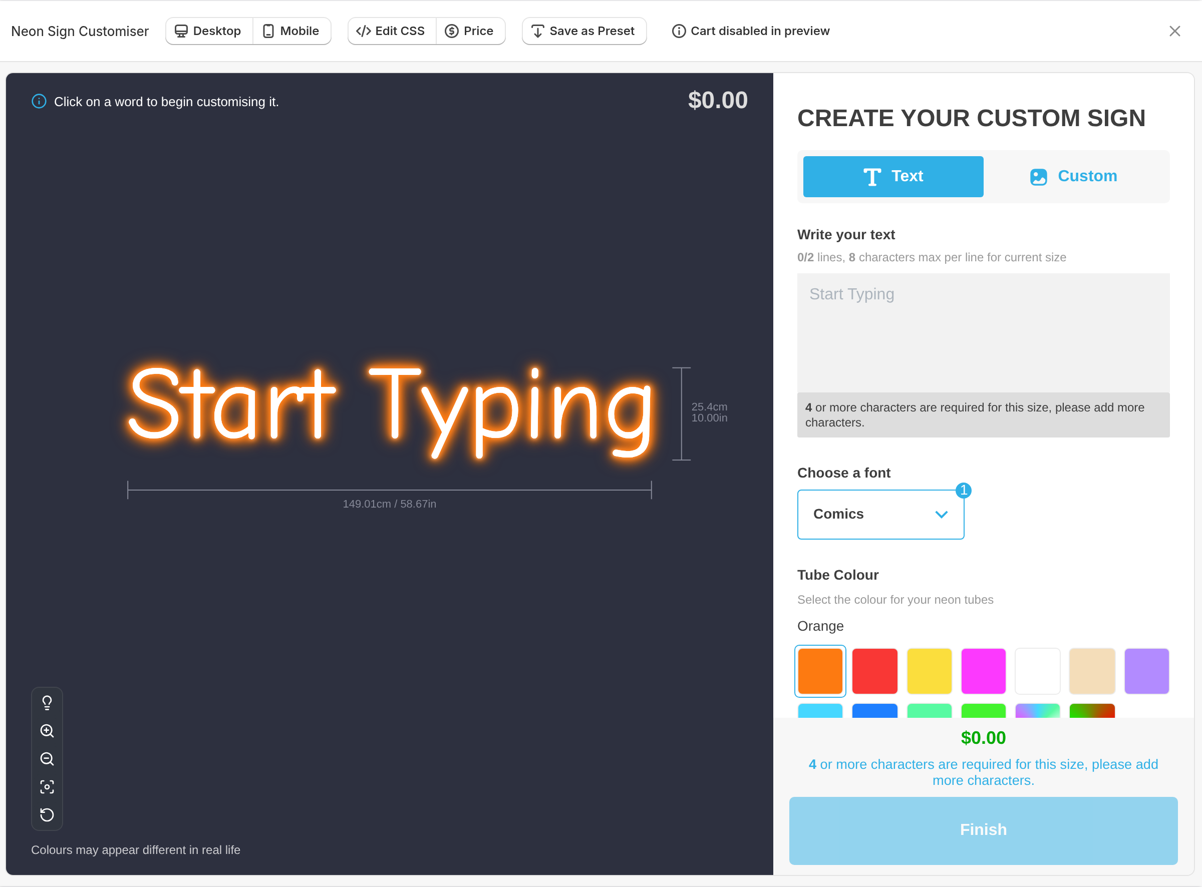 The Create Preset pop-up preview with the Save as Preset button in the toolbar above the sign
