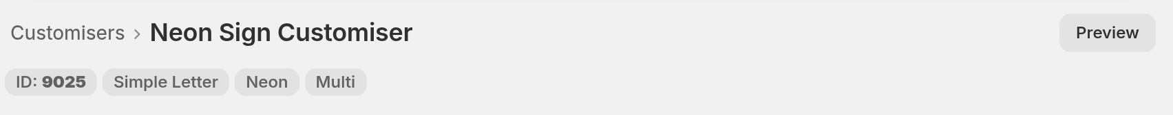 The customiser page at a narrow window width with the Preview button in the page header