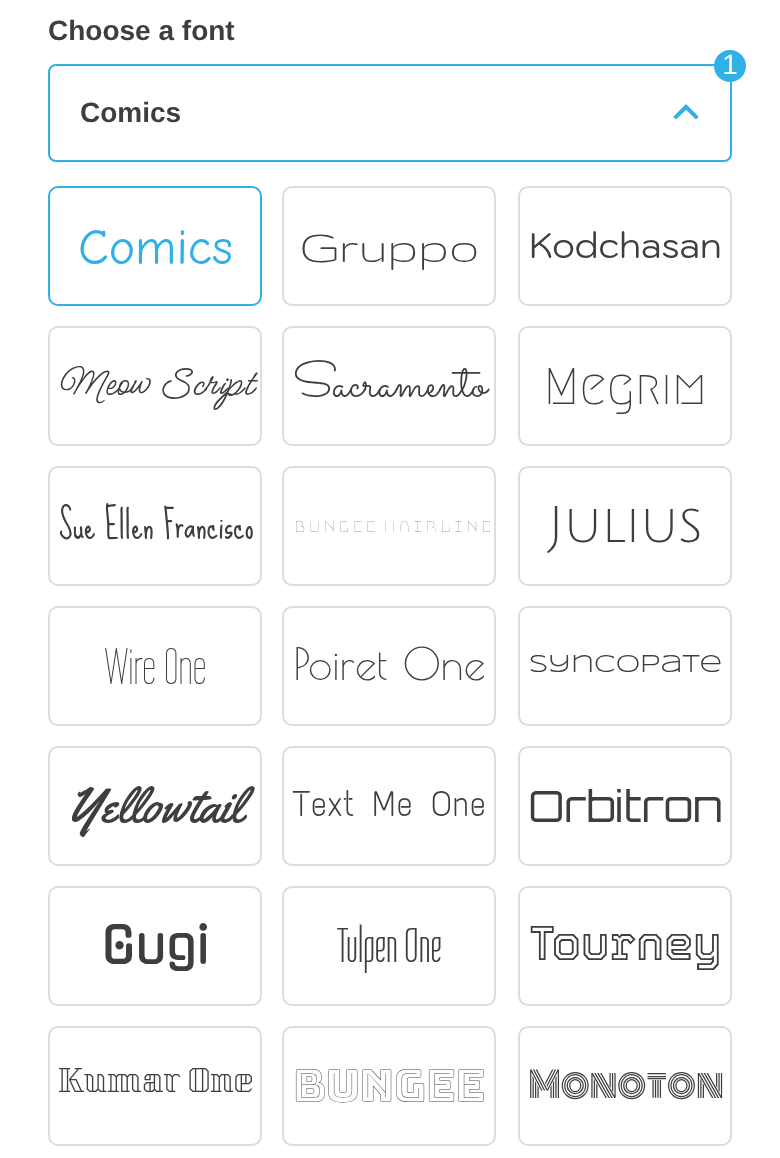 Mobile font list showing three fonts on each row