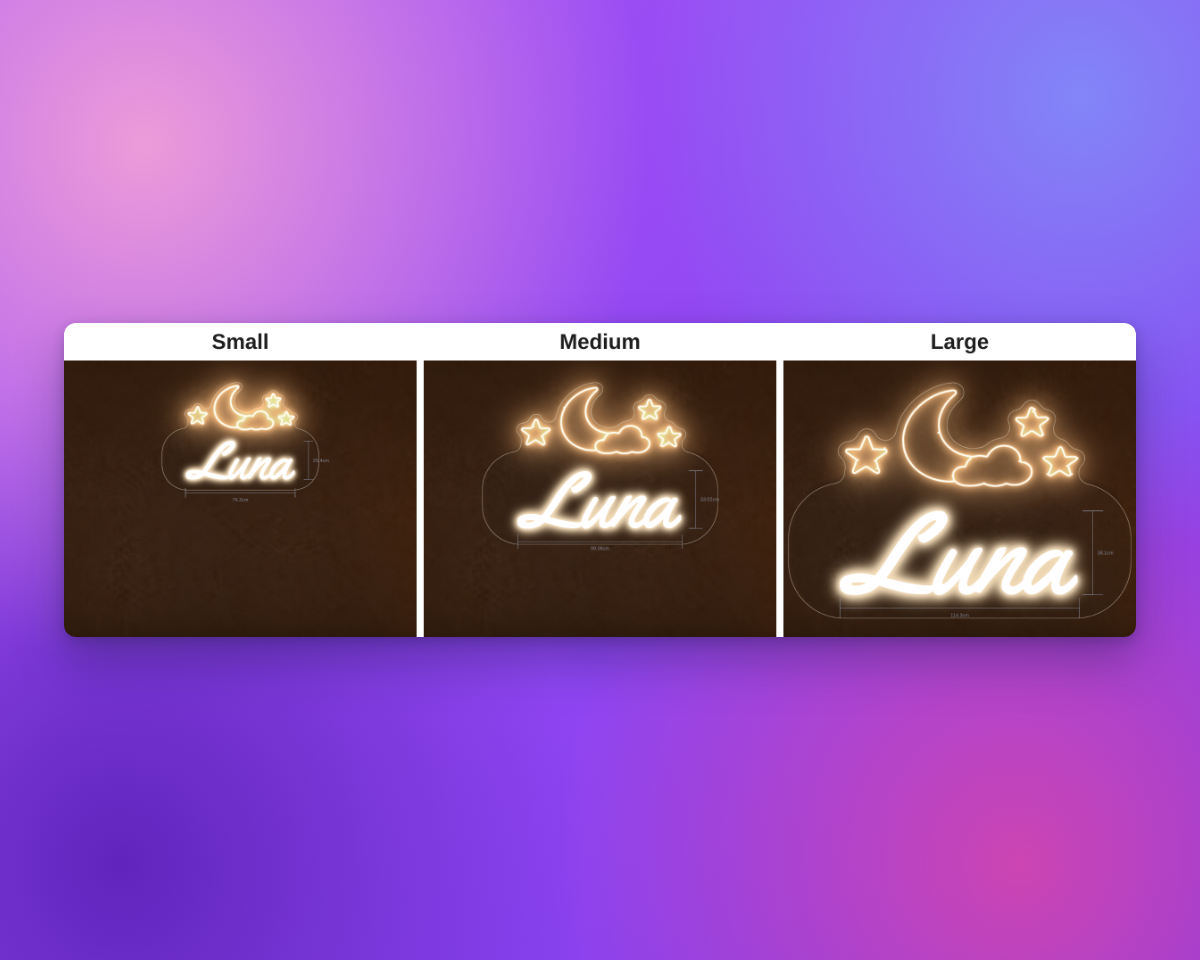 Three views of the same neon sign with the text